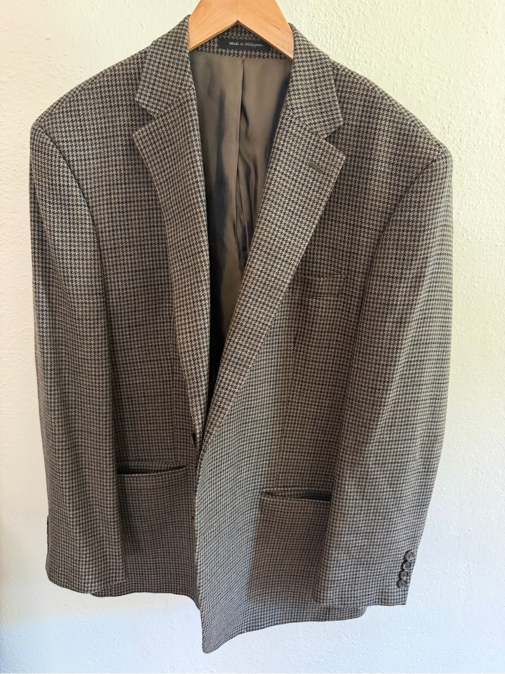 Lauren Ralph Lauren 44R 100% Wool Houndstooth Sport Coat Blazer Brown Tan Jacket
